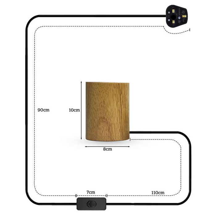 Solid Wood Table Lamp Base E27 220V Wooden 3 Pin Plug In Light with ON/OFF Switch