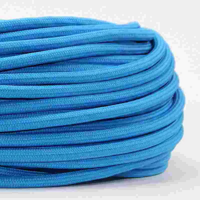 10m 3 core Round Vintage Braided Fabric Blue Cable Flex 0.75mm
