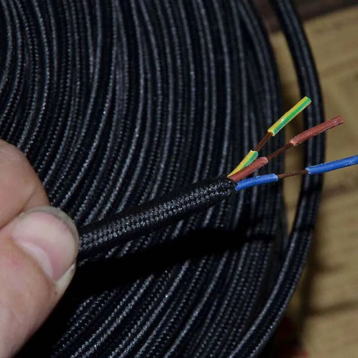 10m 3-aderige ronde vintage gevlochten stof zwarte kabel Flex 0,75 mm