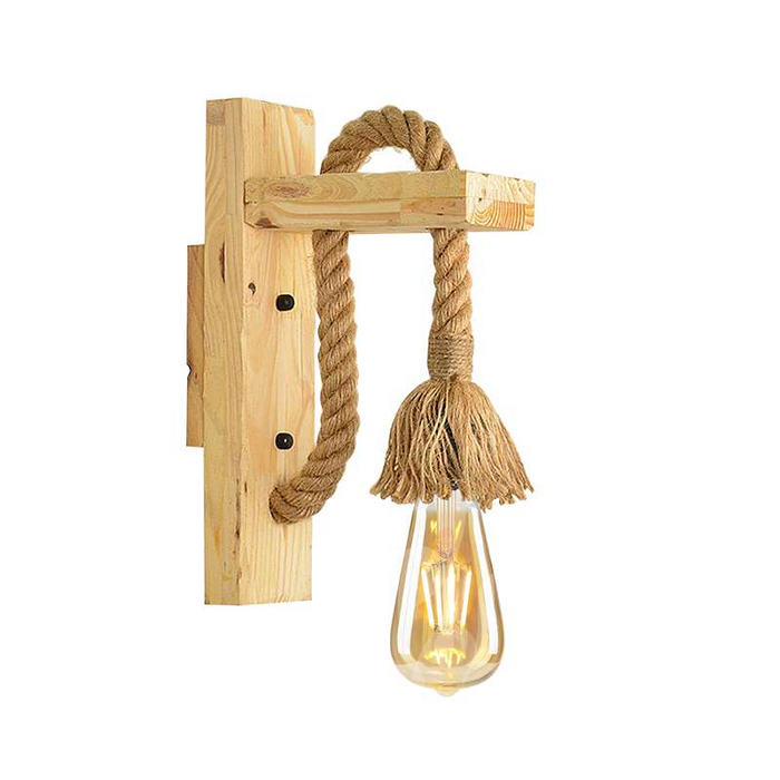 Industrial Wooden Hemp Rope E27 Wall Mounted Sconce