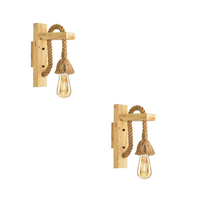 Industrial Wooden Hemp Rope E27 Wall Mounted Sconce