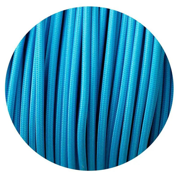 5m 3 core Round Vintage Braided Fabric Light Blue Cable Flex 0.75mm