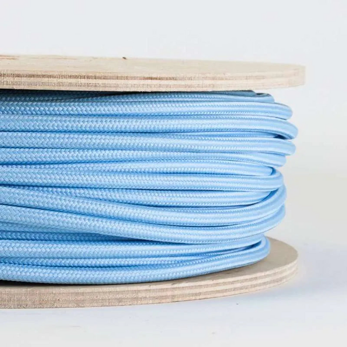 10m 3 core Round Vintage Braided Fabric Light Blue Cable Flex 0.75mm