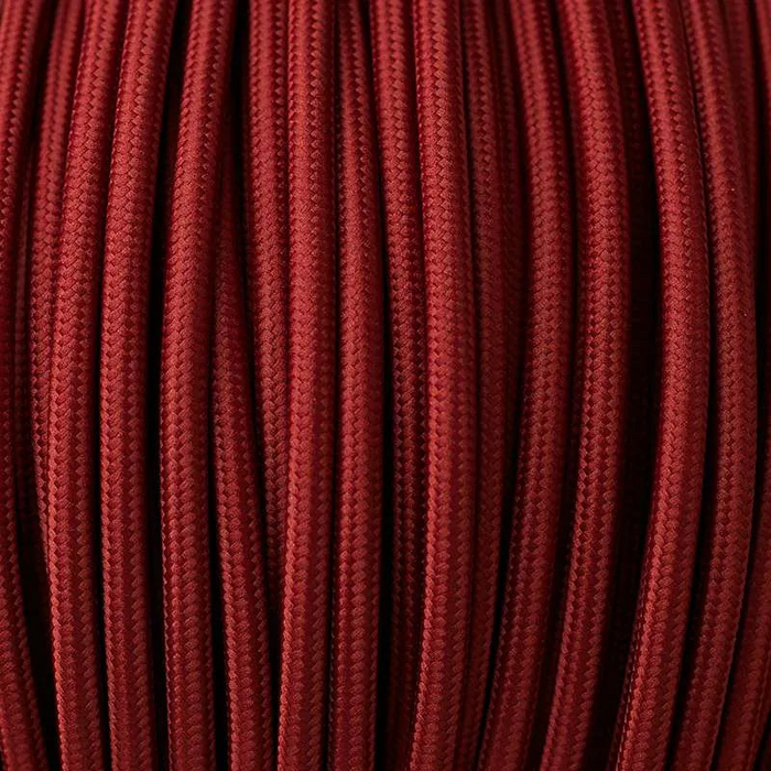 5m 3 core Round Vintage Braided Fabric Light Burgundy Cable Flex 0.75mm