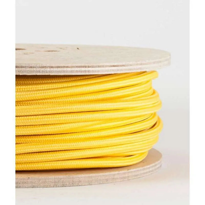 10m 3 core Round Vintage Braided Fabric Light Yellow Cable Flex 0.75mm