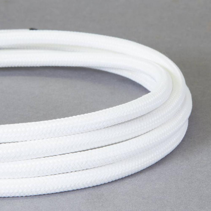 10m 3 Core Round Vintage Braided Fabric White Cable Flex 0.75mm