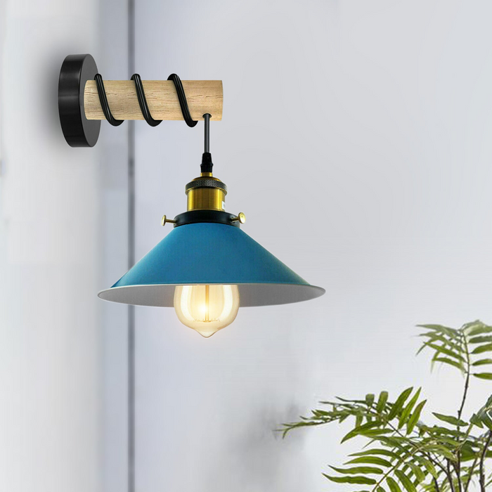 Vintage wandlamp | Tara | Houten basis | Metalen kegel | Zwart