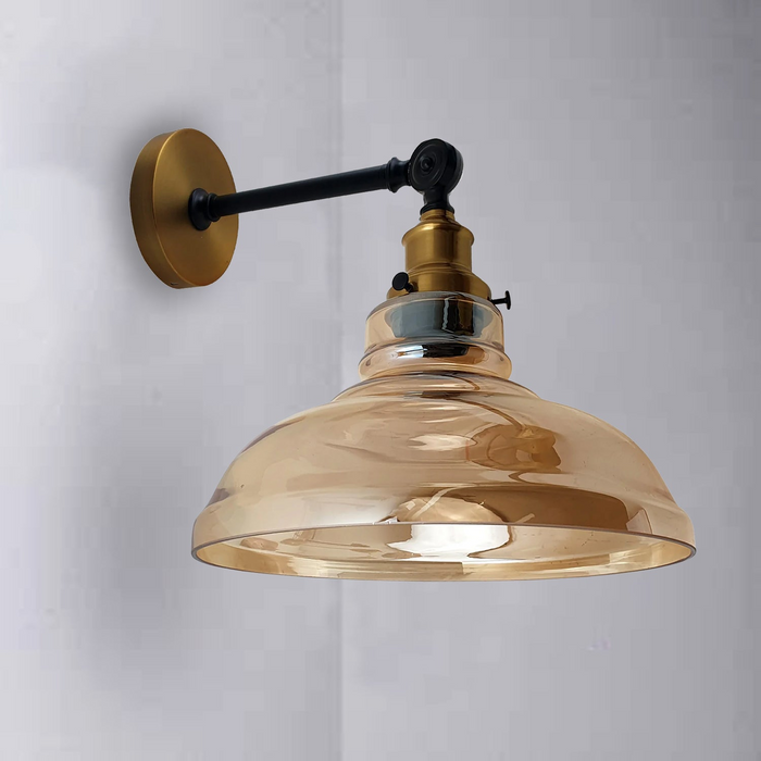 Glass Wall Light Retro Loft Style Lighting Amber Glass Shade Vintage Industrial