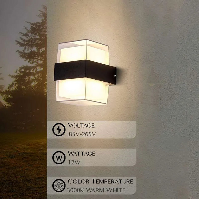 Cuboid Box 12W Up/Down IP54 LED Outdoor Wall Sconce Light~4963