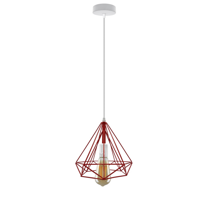 3 Head Red Rectangle-E27 Ceiling Hanging Cage Shade Loft Metal Pendant Lamp