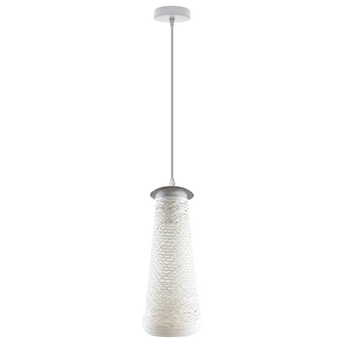 3-kops rechthoekig wit geweven touw plafondhangende kap E27-snoer hanglamp