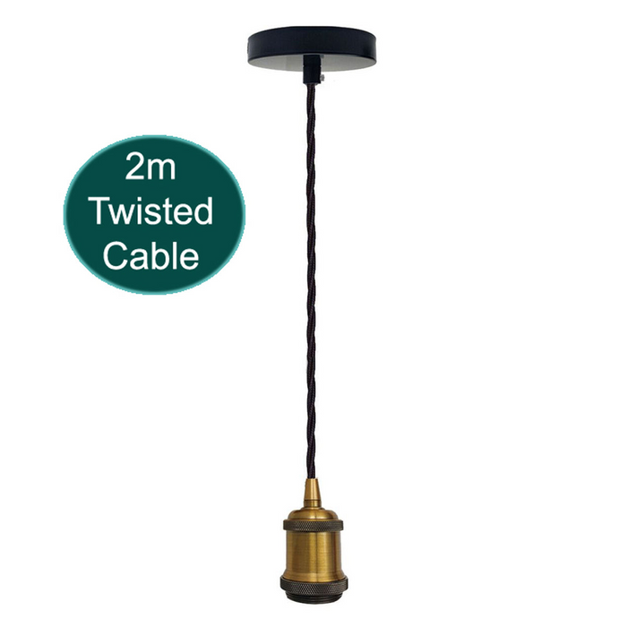 2m Gold Twisted Cable E27 Base Pendant French Gold Holder