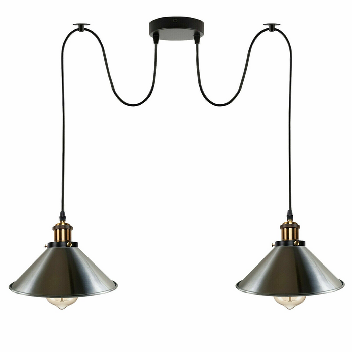 Satin Nickel 2 Way Retro Industrial Ceiling E27 Hanging Lamp Pendant Light