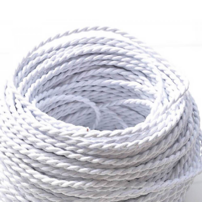 5m White 2 Core Twisted Electric Fabric 0.75mm Cable