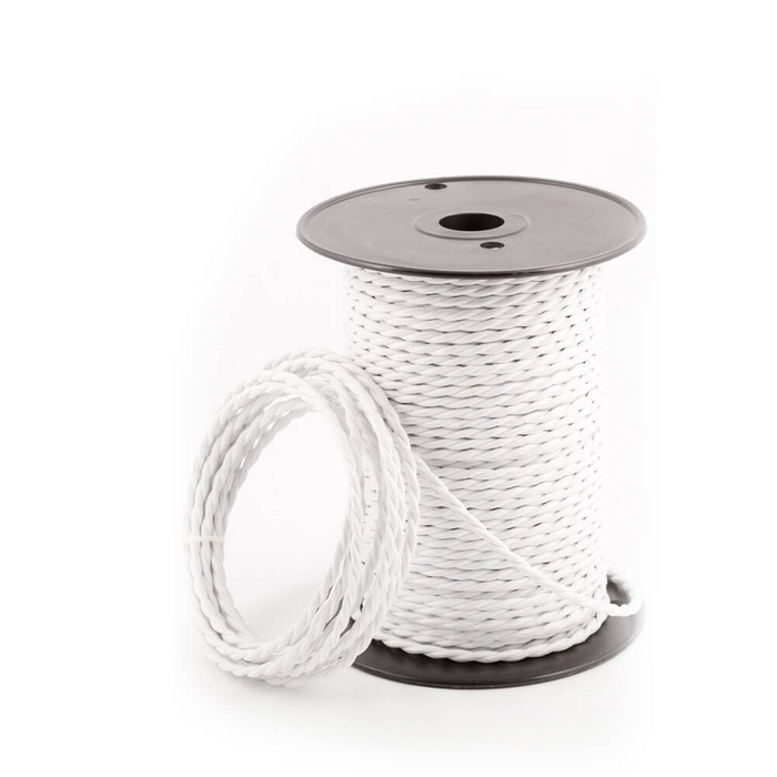 5m White 2 Core Twisted Electric Fabric 0.75mm Cable