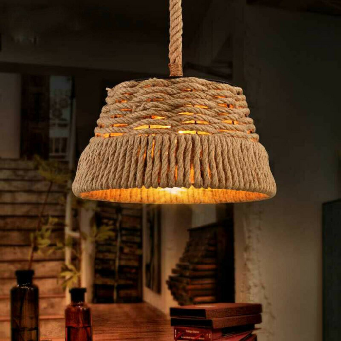 Hemp Rope Iron Industrial Light Loft Pendant Ceiling Retro Lamp Chandelier
