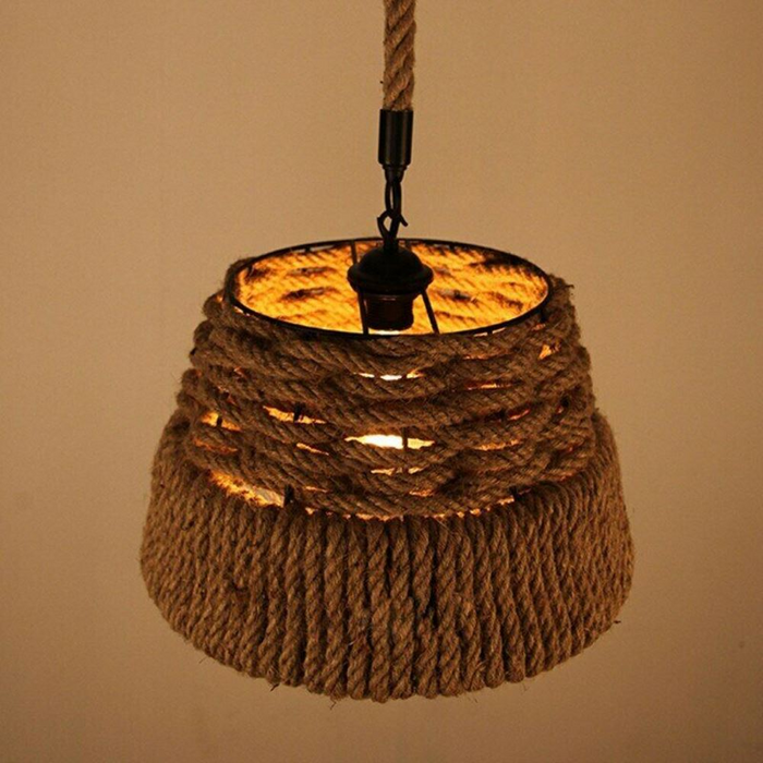 Hemp Rope Iron Industrial Light Loft Pendant Ceiling Retro Lamp Chandelier