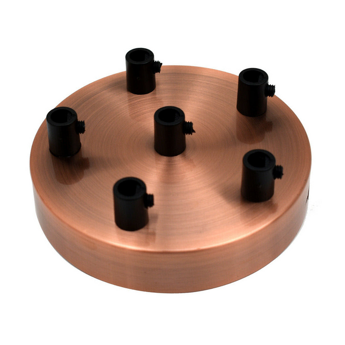 Multi Outlet 6 Hole Copper Ceiling Rose Black Drop Pendant 120x25mm