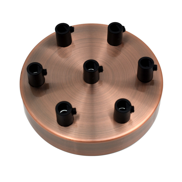 Multi Outlet 7 Hole Copper Ceiling Rose Black Drop Pendant 120x25mm