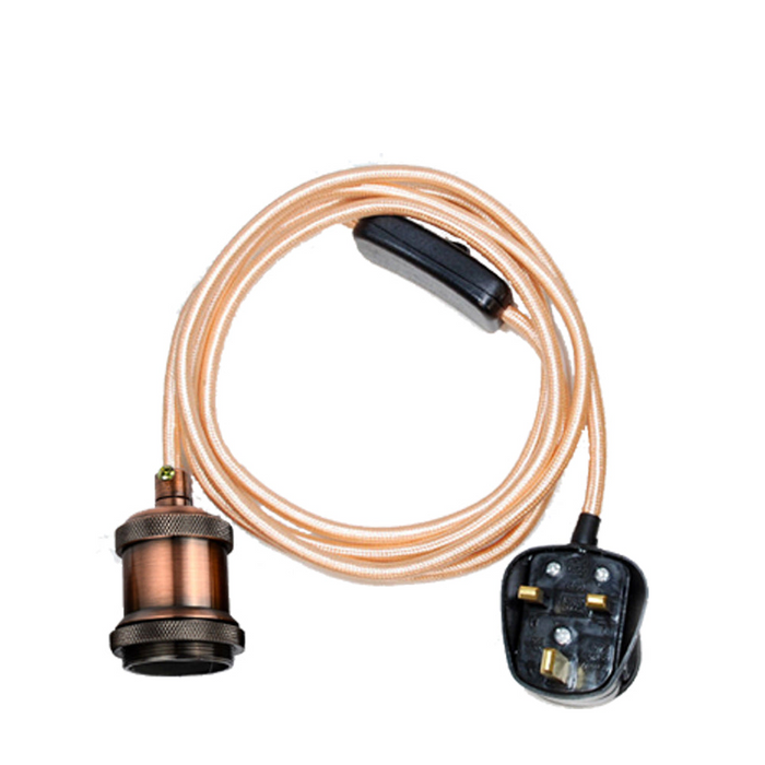 Industrial vintage Rose Gold 2m Plug In Pendant Set Flex Cable With Holder