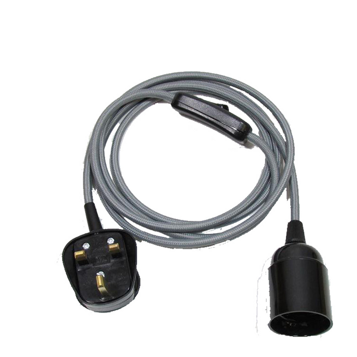 Grey 2m Plug In Pendant Set Flex Cable With Holder