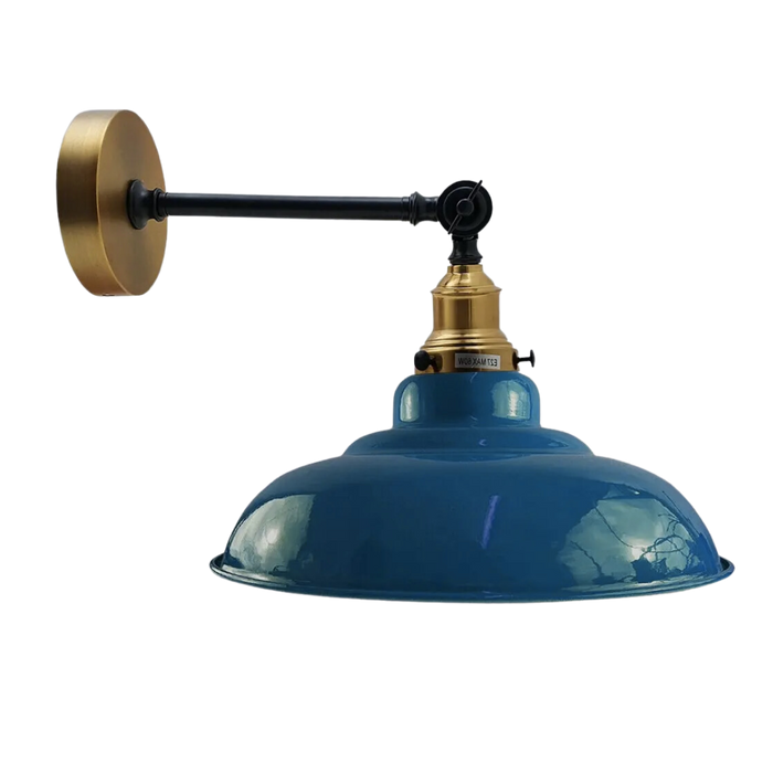 Donkerblauwe kap met verstelbare ronde zwenkarm, wandlamp in loftstijl, industriële wandkandelaar