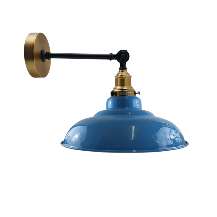 Lichtblauwe kap met verstelbare ronde zwenkarm, wandlamp in loftstijl, industriële wandkandelaar