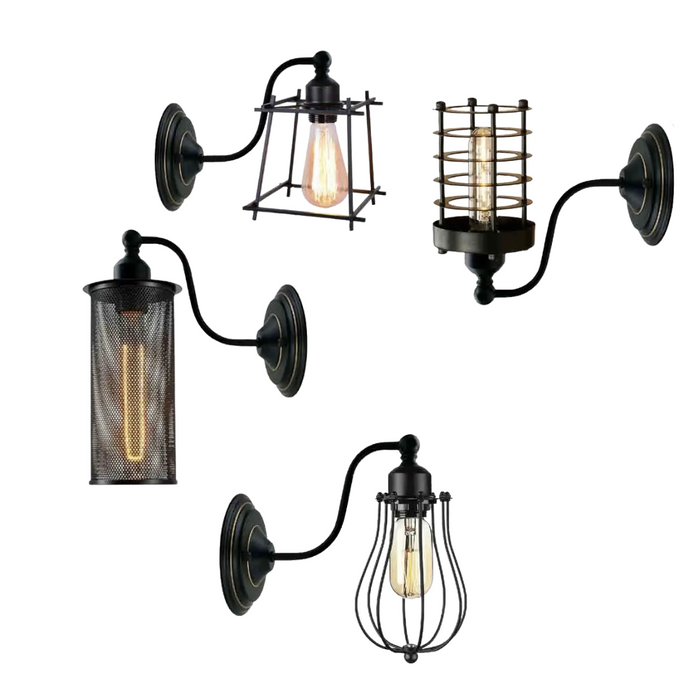 Industrial Wall Mounted Lights Black Sconce Wire Cage Lamps set