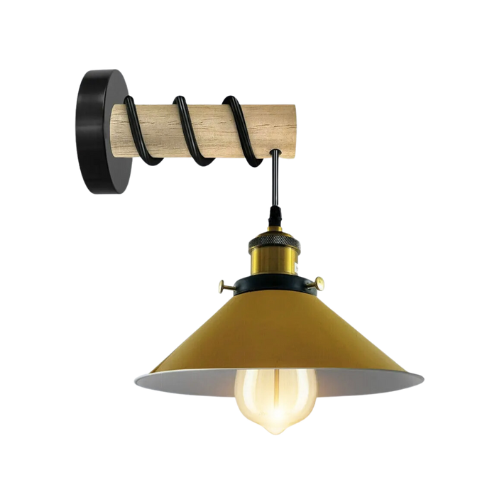 Modern Combined Solid Wooden Arm Chandelier Lighting With Yellow Cone Shaped Metal Shade wall sconce