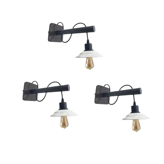 Moderne industriële zwarte scone wandlamp met witte kap met GRATIS lampen