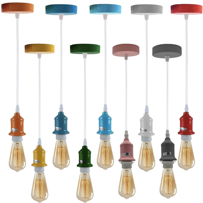 Industrial Vintage Various colours Ceiling Light Fitting E27 Pendant Holder