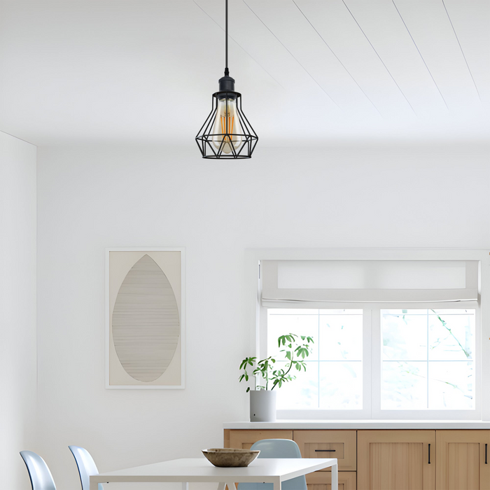 Industrial Pendant Light | Paul | Cage Light | 1 Way | Black