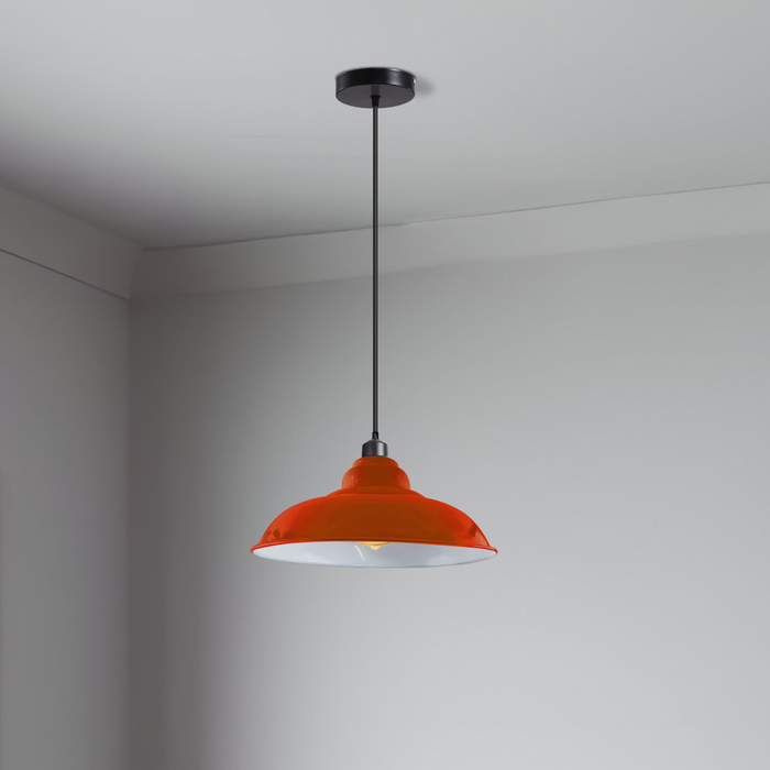 Industrial Vintage  32cm  Orange Pendant Retro Metal Lamp Shade E27 Uk Holder