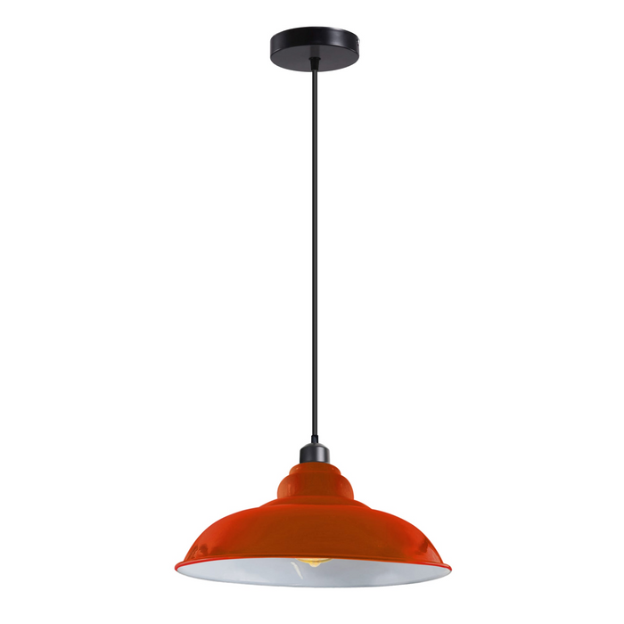 Industrial Vintage  32cm  Orange Pendant Retro Metal Lamp Shade E27 Uk Holder