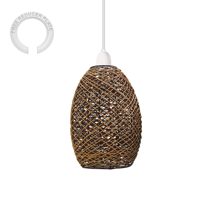 Easy Fit Lampshade Woven Design Rattan Ceiling Brown Light Shade