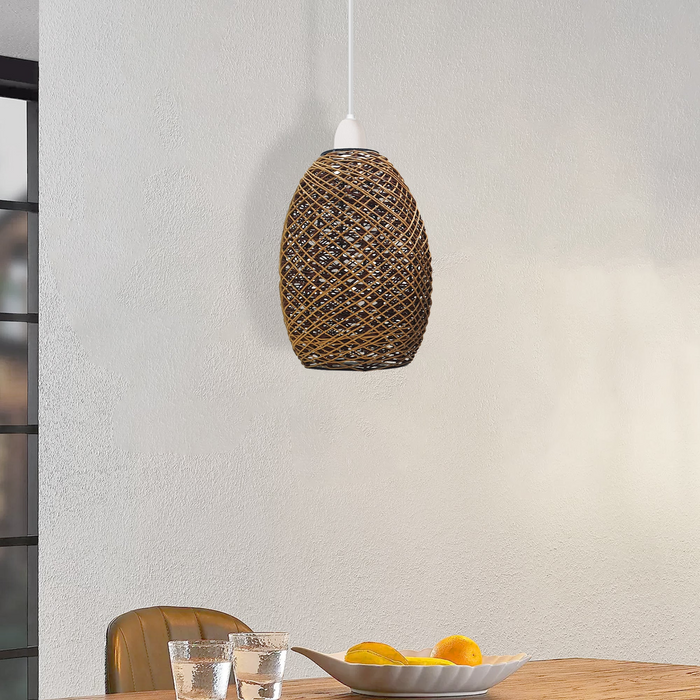 Easy Fit Lampshade Woven Design Rattan Ceiling Brown Light Shade