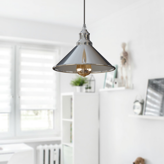 Vintage hanglamp | Wilson | Metalen kegel | 1-weg | Chroom