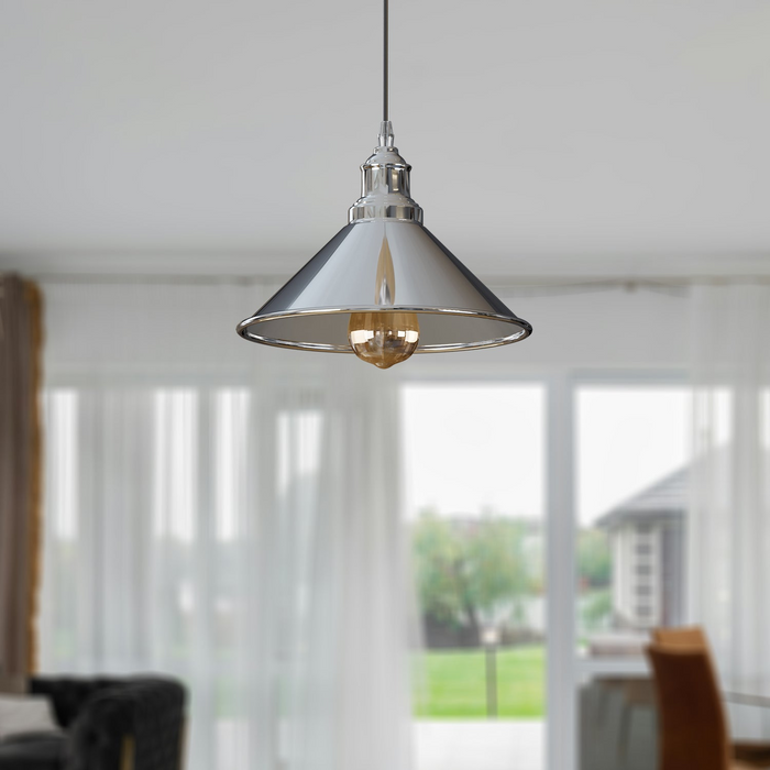 Vintage Pendant Light | Wilson | Metal Cone | 1 Way | Chrome