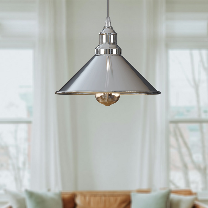 Vintage Pendant Light | Wilson | Metal Cone | 1 Way | Chrome