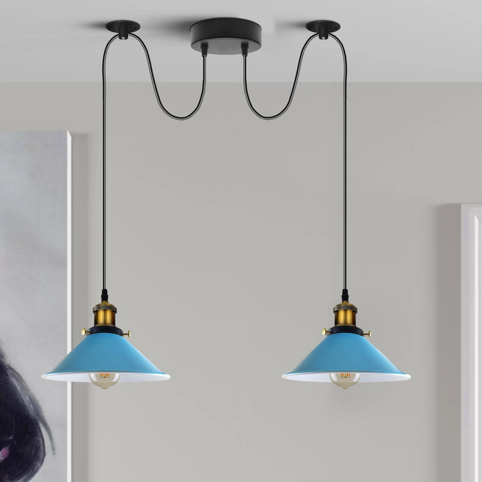 Vintage Pendant Light | Ursa | 2 Way | Metal Shade | Blue