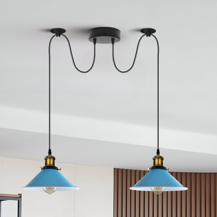 Vintage Pendant Light | Ursa | 2 Way | Metal Shade | Blue