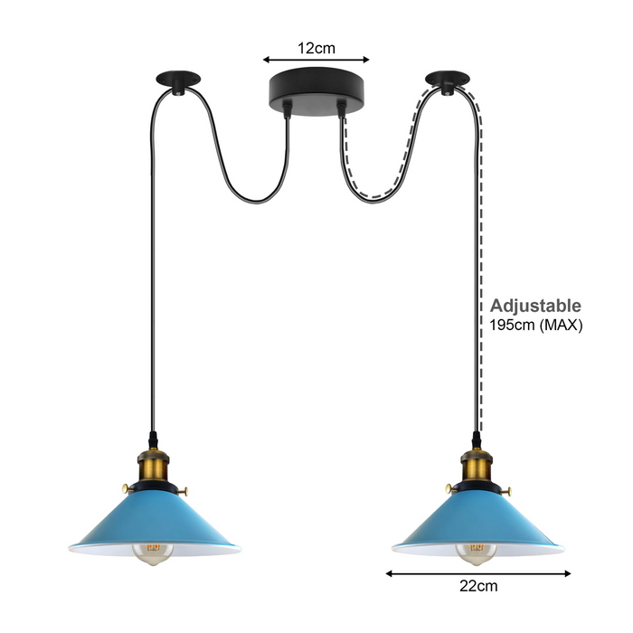 Vintage Pendant Light | Ursa | 2 Way | Metal Shade | Blue