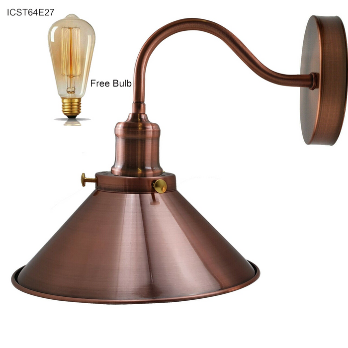 Retro Industrial Swan Neck Wall Light Indoor Sconce Metal Cone Shape Shade For  Basement, Bedroom, Dining Room, Garage