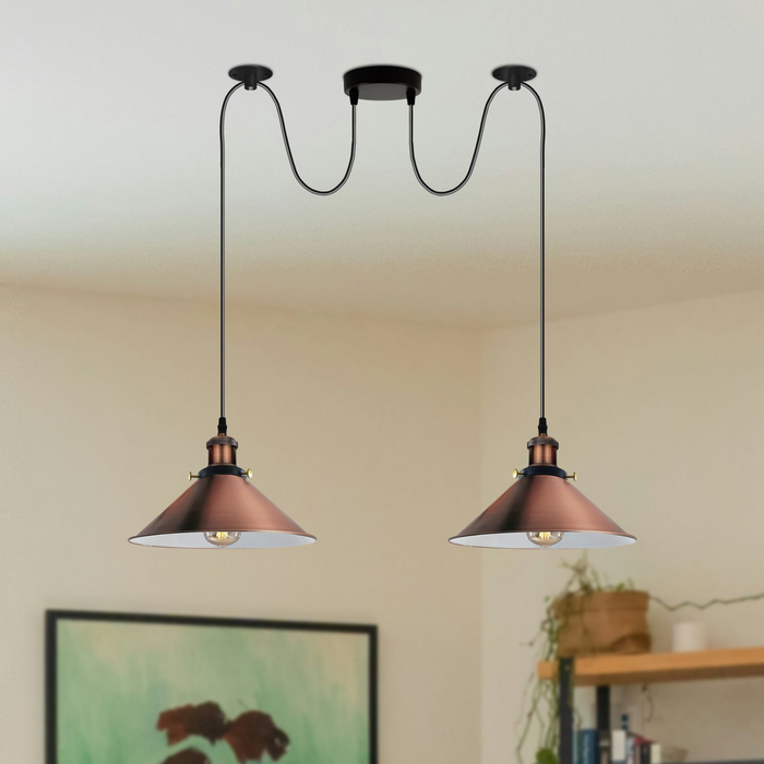 Koperen 2-weg retro industriële plafondlamp E27 hanglamp