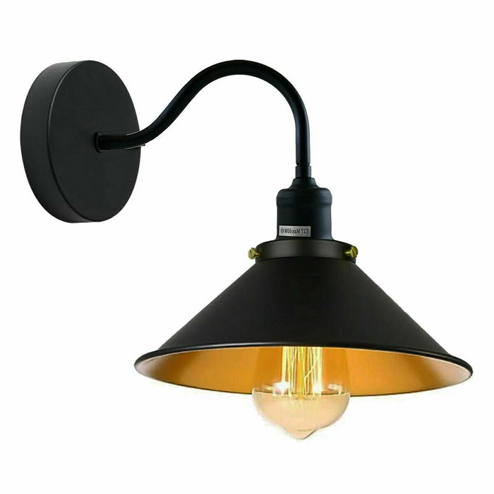 Retro Industrial Swan Neck Wall Light Indoor Sconce Metal Cone Shape Shade For  Basement, Bedroom, Dining Room, Garage