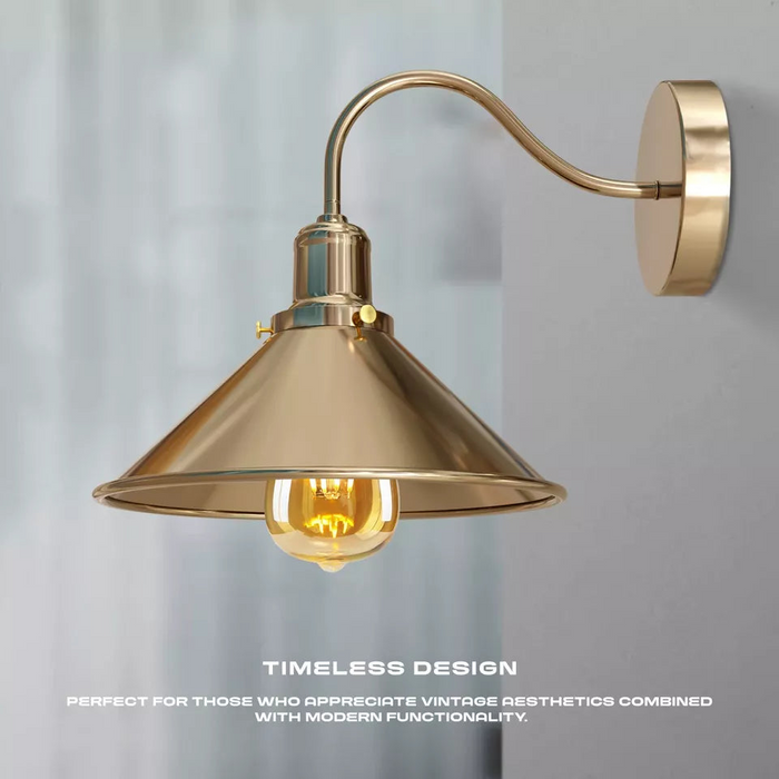 Retro Industrial Swan Neck Wall Light Indoor Sconce Metal Cone Shape Shade For  Basement, Bedroom, Dining Room, Garage