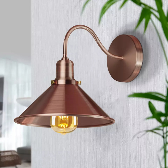 Retro Industrial Swan Neck Wall Light Indoor Sconce Metal Cone Shape Shade For  Basement, Bedroom, Dining Room, Garage