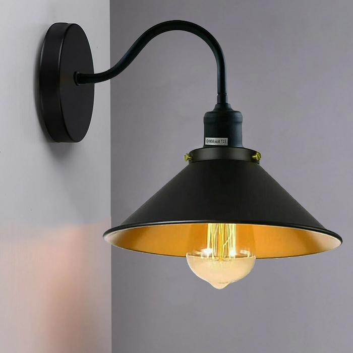 Retro Industrial Swan Neck Wall Light Indoor Sconce Metal Cone Shape Shade For  Basement, Bedroom, Dining Room, Garage