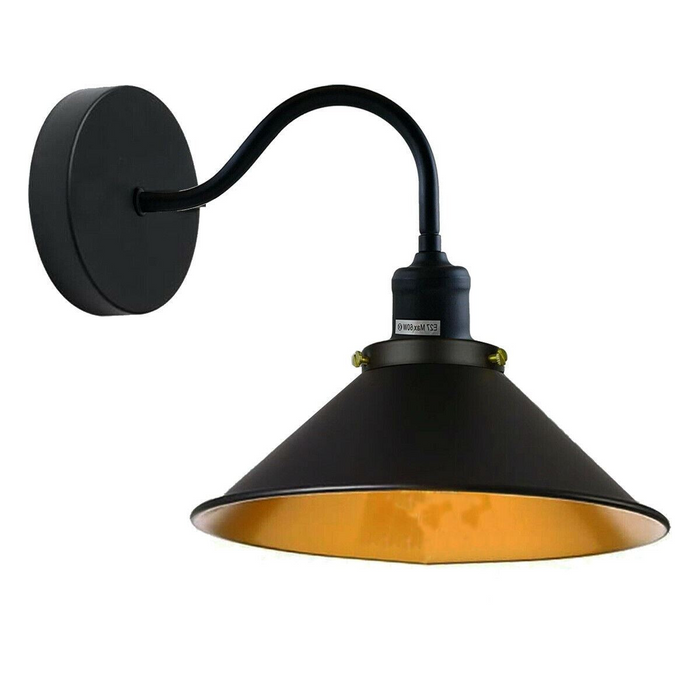 Retro Industrial Swan Neck Wall Light Indoor Sconce Metal Cone Shape Shade For  Basement, Bedroom, Dining Room, Garage