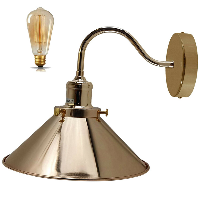 Retro Industrial Swan Neck Wall Light Indoor Sconce Metal Cone Shape Shade For  Basement, Bedroom, Dining Room, Garage